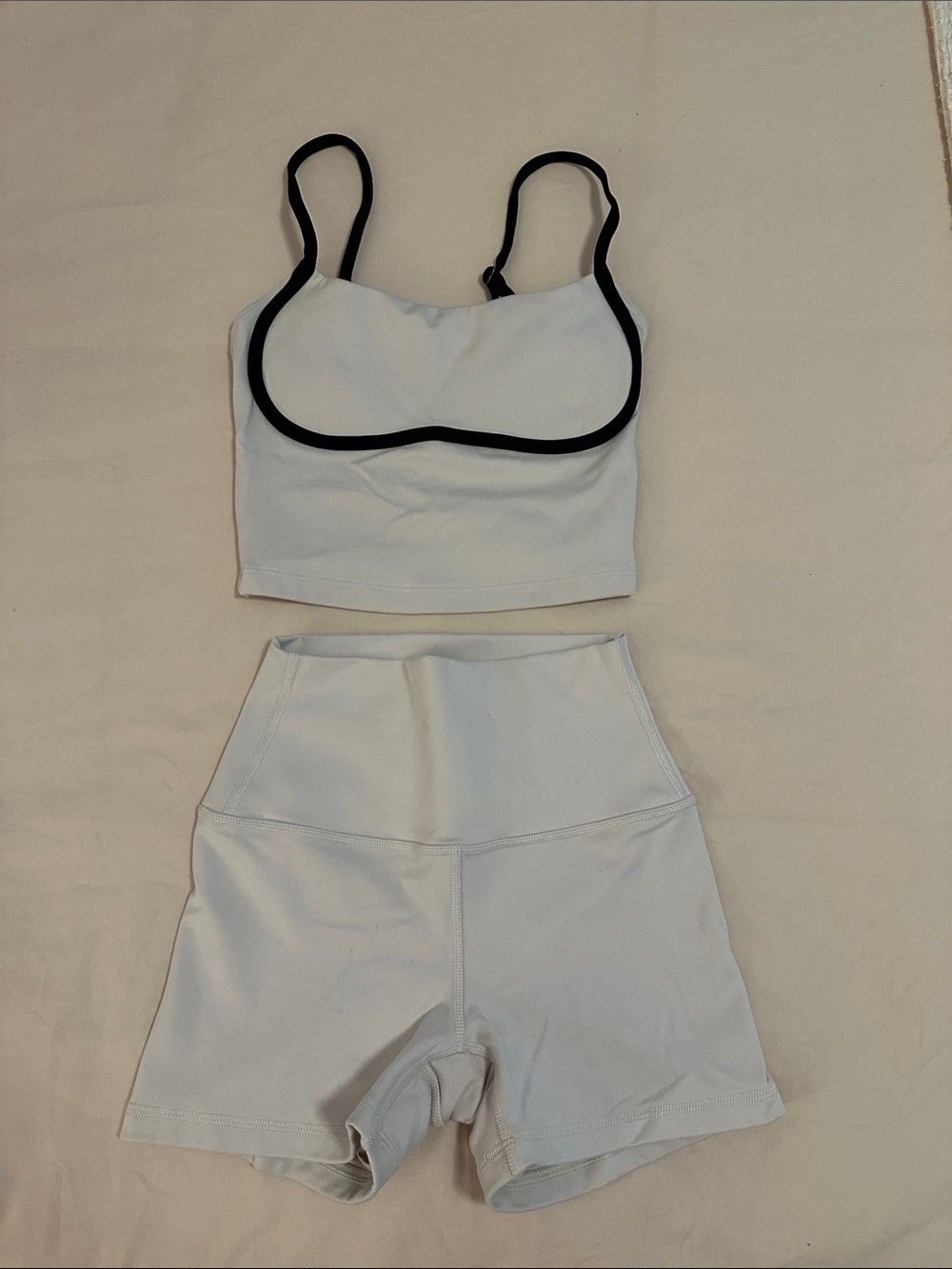 Gilly Hicks White Bralette & High-Waist Bike Shorts with Black Trim